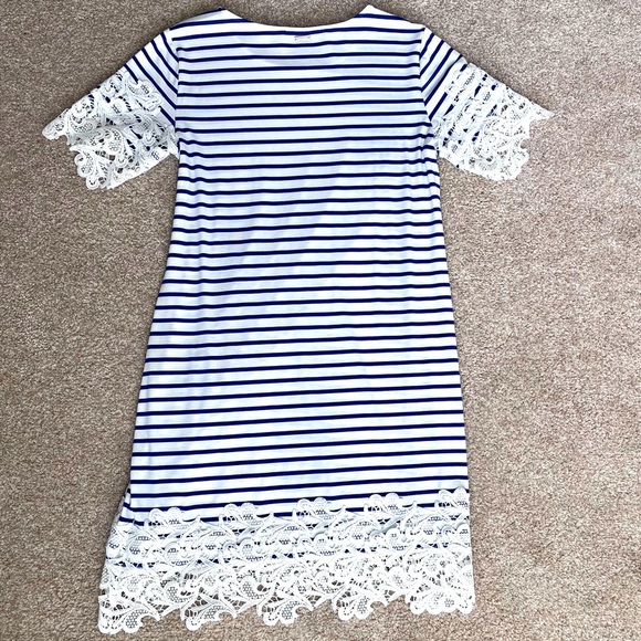 Tommy Hilfiger Blue and White Striped Dress with Lace Design Size Medium - Picture 6 of 7